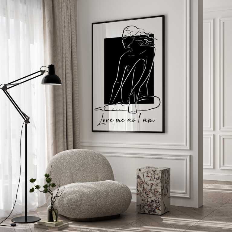 Love Me As I Am – minimalistyczny plakat z kobiecą sylwetką Plakat