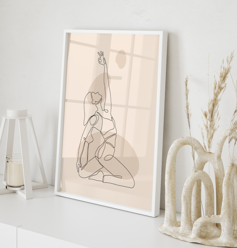 Tancerka – Minimalistyczny Line Art w Beżach Plakat