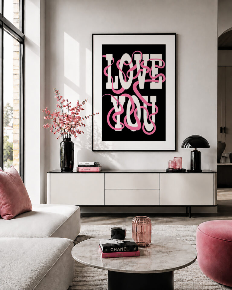 LOVE YOU Typografia Różowa na Czarnym Tle Plakat