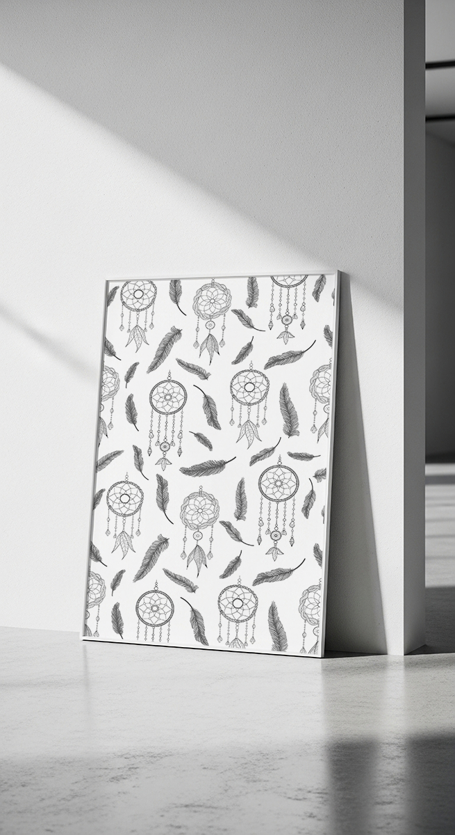 Łapacze snów i pióra w stylu boho Plakat