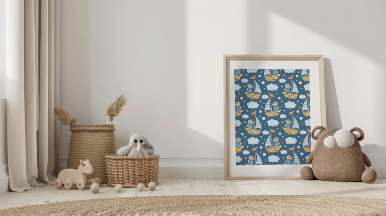 Misie na żaglówkach na granatowym tle Plakat