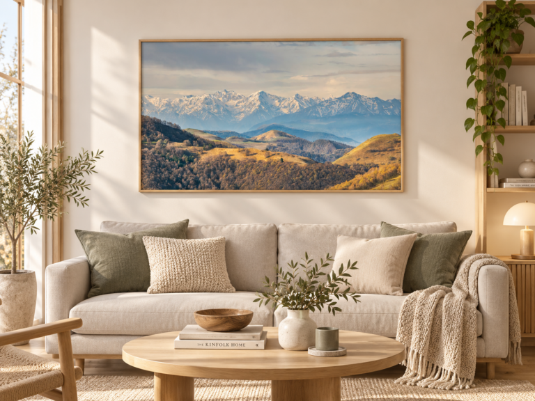 Panorama ośnieżonych gór Plakat