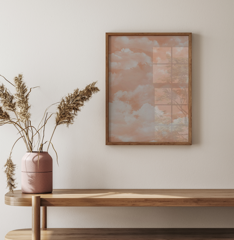 Delikatne chmury w brzoskwiniowych odcieniach Plakat