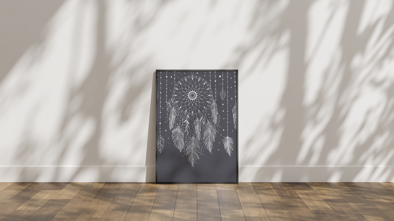 Łapacz snów z piórami i koralikami boho Plakat