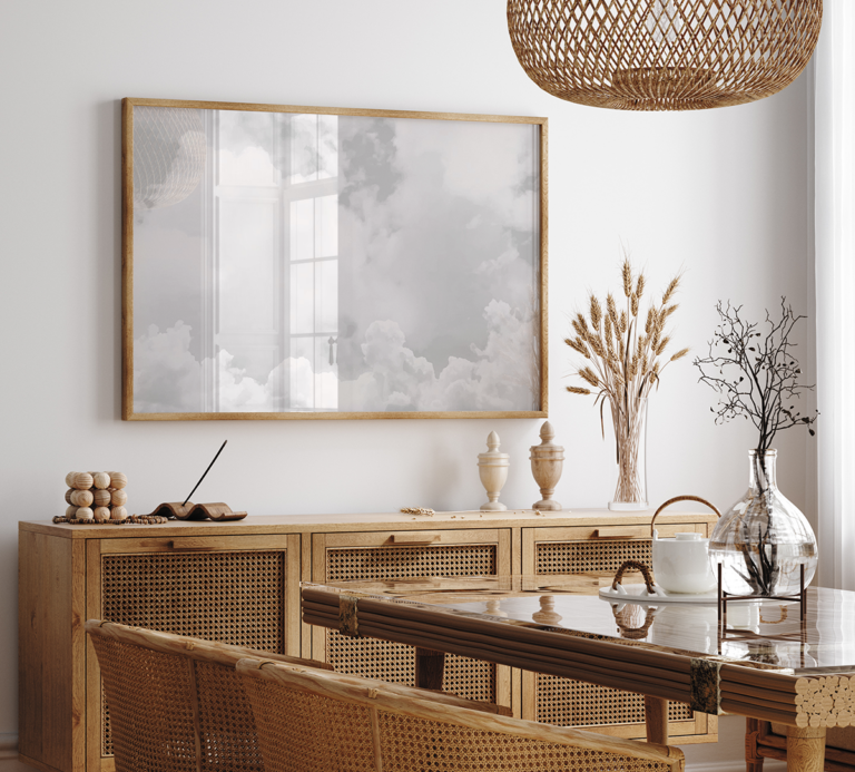Delikatne kwiaty i chmury w pastelowych tonach Plakat