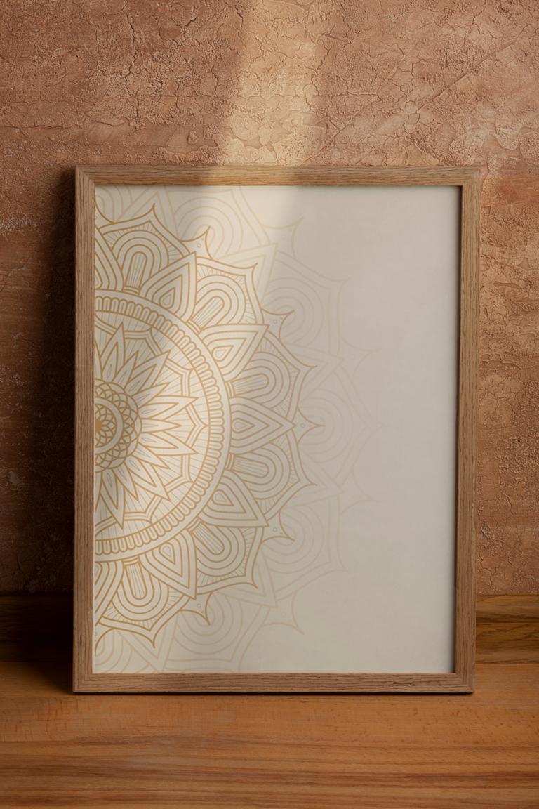 Beżowa mandala boho – subtelny geometryczny ornament Plakat