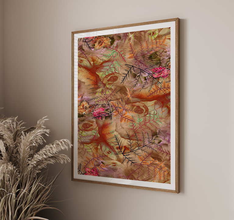 Botaniczny ornament w ciepłych odcieniach brązu Plakat