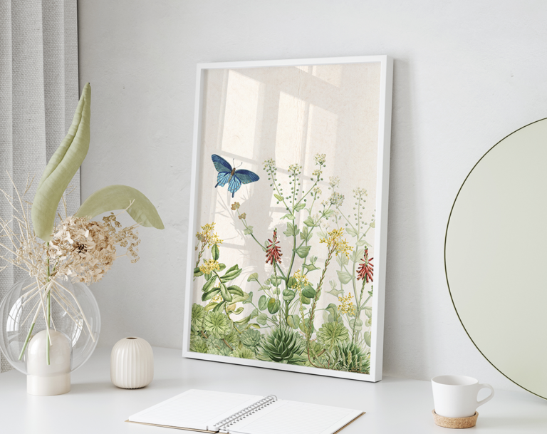 Motyle i polne kwiaty – botaniczna fototapeta akwarelowa Plakat
