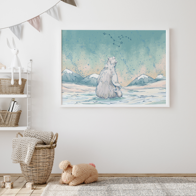 Niedźwiedź polarny pod gwiaździstym niebem Plakat
