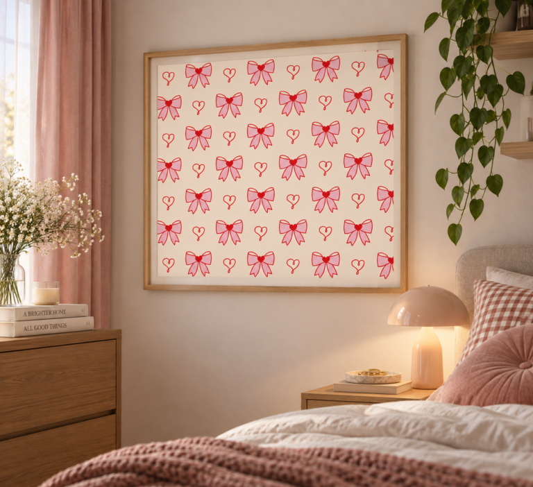 Fototapeta dziecięca w czerwone kokardki i serca Plakat