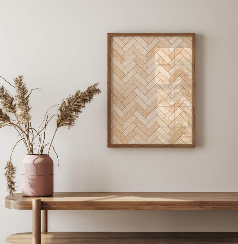 Beżowa Fototapeta Geometryczny Wzór Jodełka Plakat