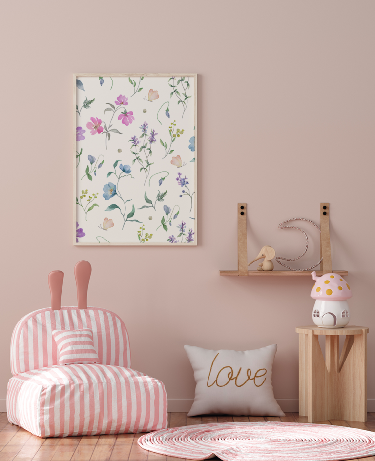 Pastelowa Fototapeta Akwarelowe Polne Kwiaty i Rośliny Plakat