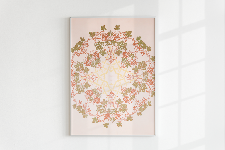 Klasyczny ornament z winoroślą i winogronami Plakat