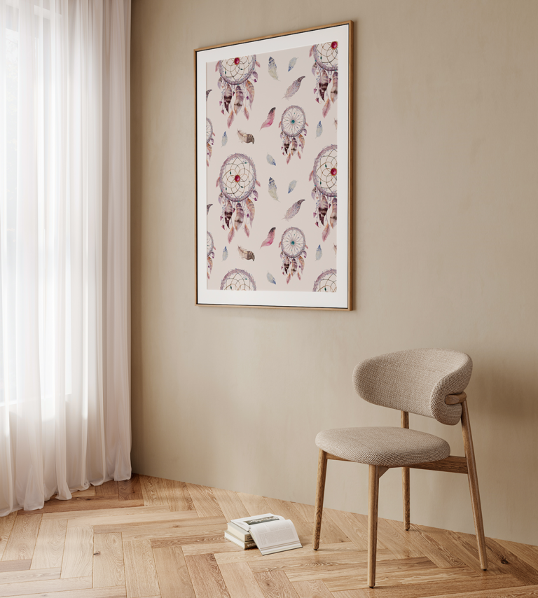 Łapacze snów i pióra w stylu boho Plakat