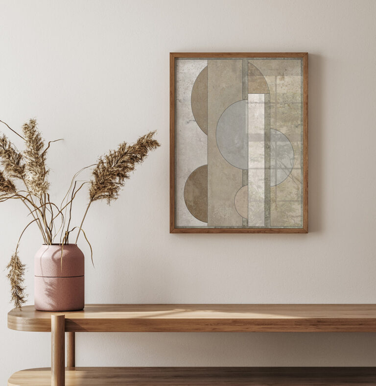 Marmur geometryczny beżowo-brązowy z okręgami i pionowymi pasami Plakat