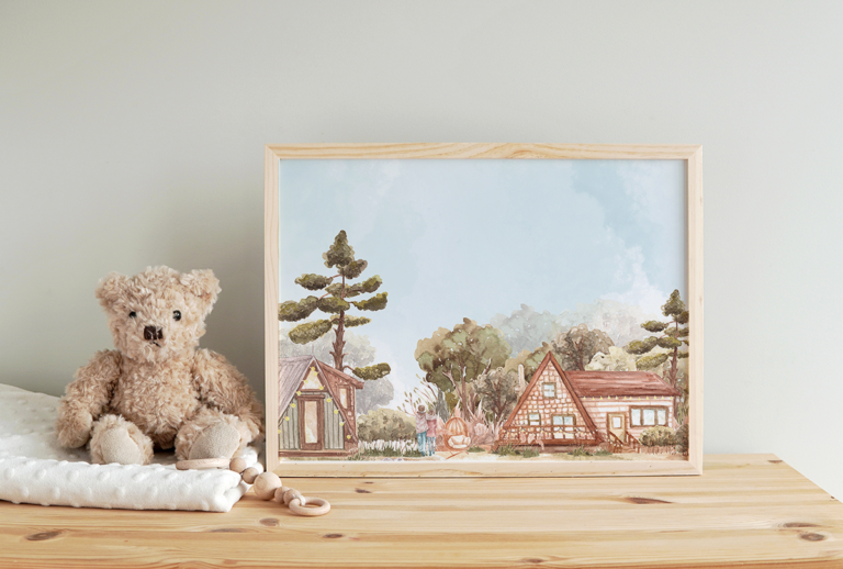 Bajkowe domki w leśnej krainie Plakat