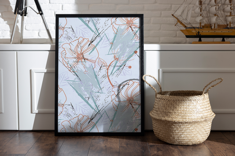 Abstrakcyjne kwiaty i liście w pastelowych kolorach Plakat